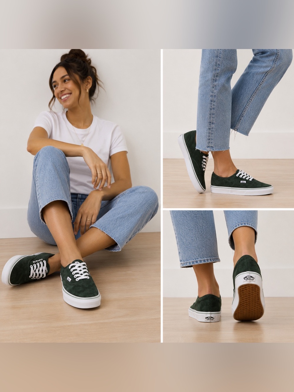 Vans Authentic Suede Sneakers Dark Green White Women’s 9 Men’s 7.5 NWOT